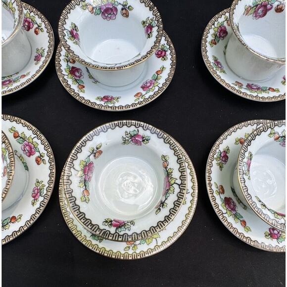 6 Antique Victoria Austria Porcelain Ramekins W/ Under-plates Floral Rare! -A60 - Picture 3 of 13